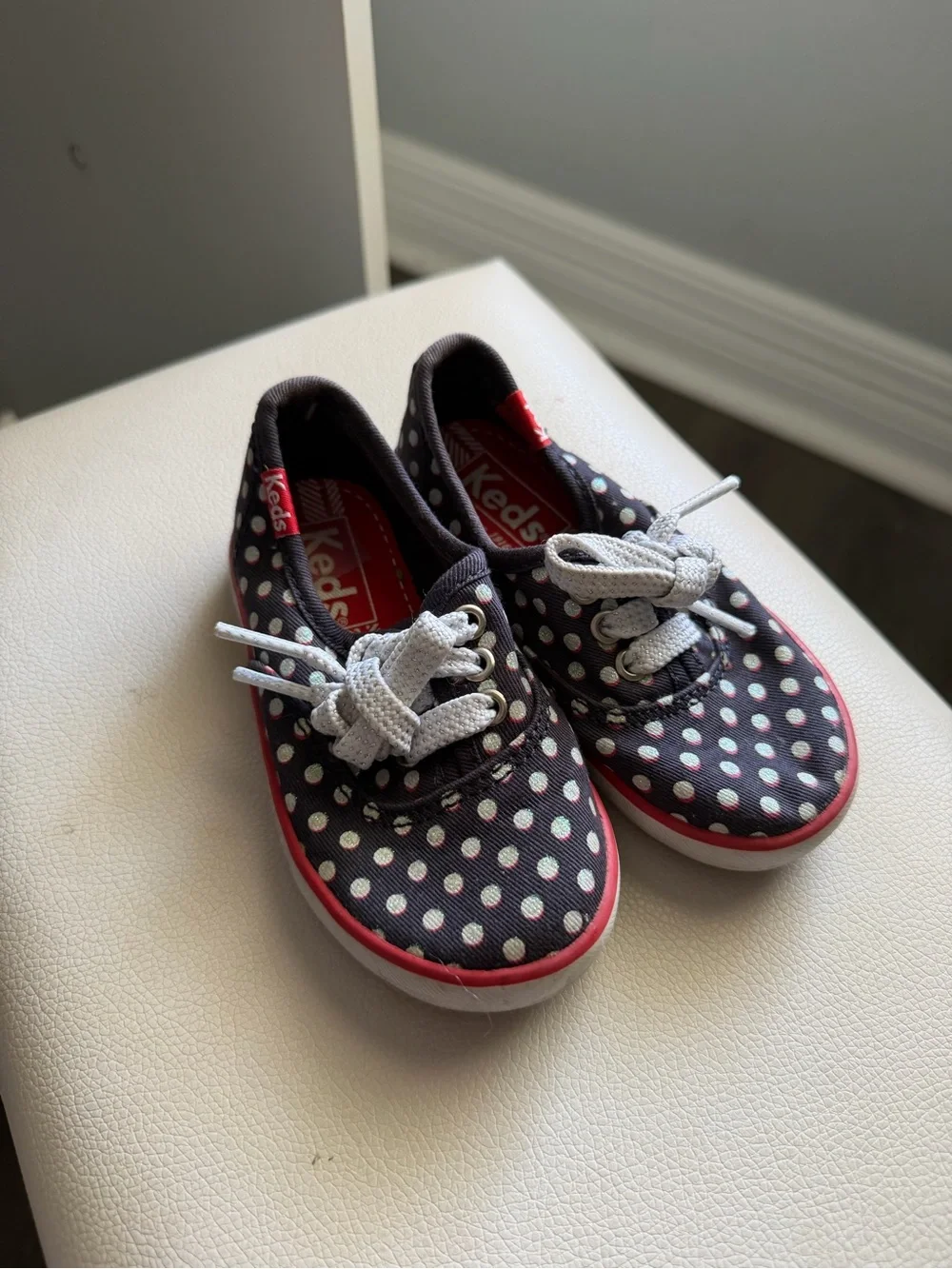 Keds Kids Navy Polka Dot Sneakers with Red Trim